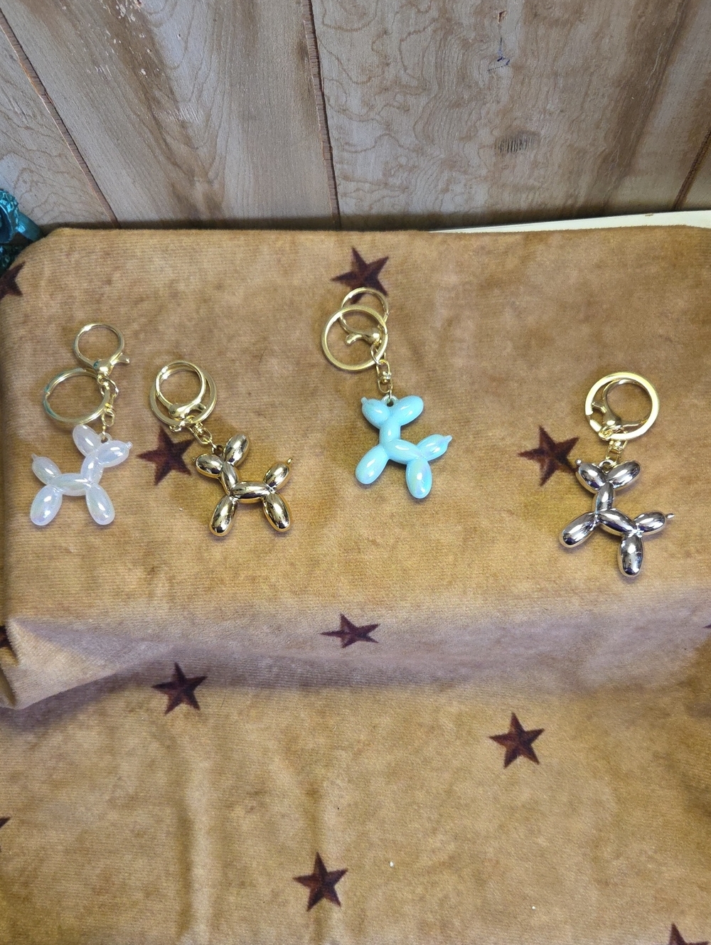 4 For 20 Balloon Dog Keychains - Pastel Blue, Gold, Silver, Cream